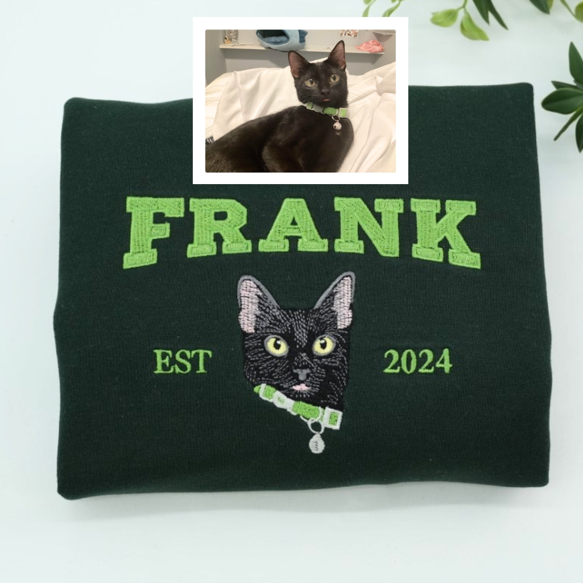 Cat Portrait Custom Hoodies - Pet Face Varsity Embroidered Sweatshirts - Personalized Cat Parent Gift