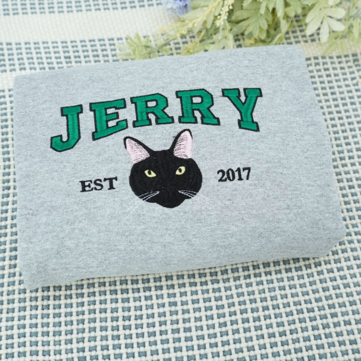 Cat Portrait Custom Hoodies - Pet Face Varsity Embroidered Sweatshirts - Personalized Cat Parent Gift