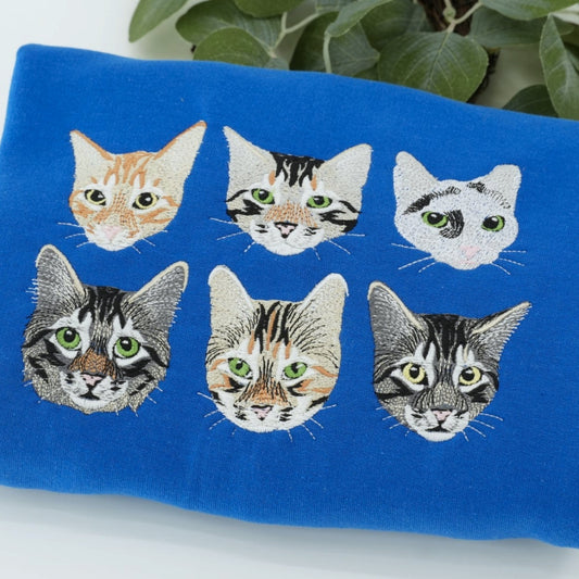Cats Portrait Hoodies - Multi Pet Face Embroidered Sweatshirts - Custom Cat Family Collection Gift
