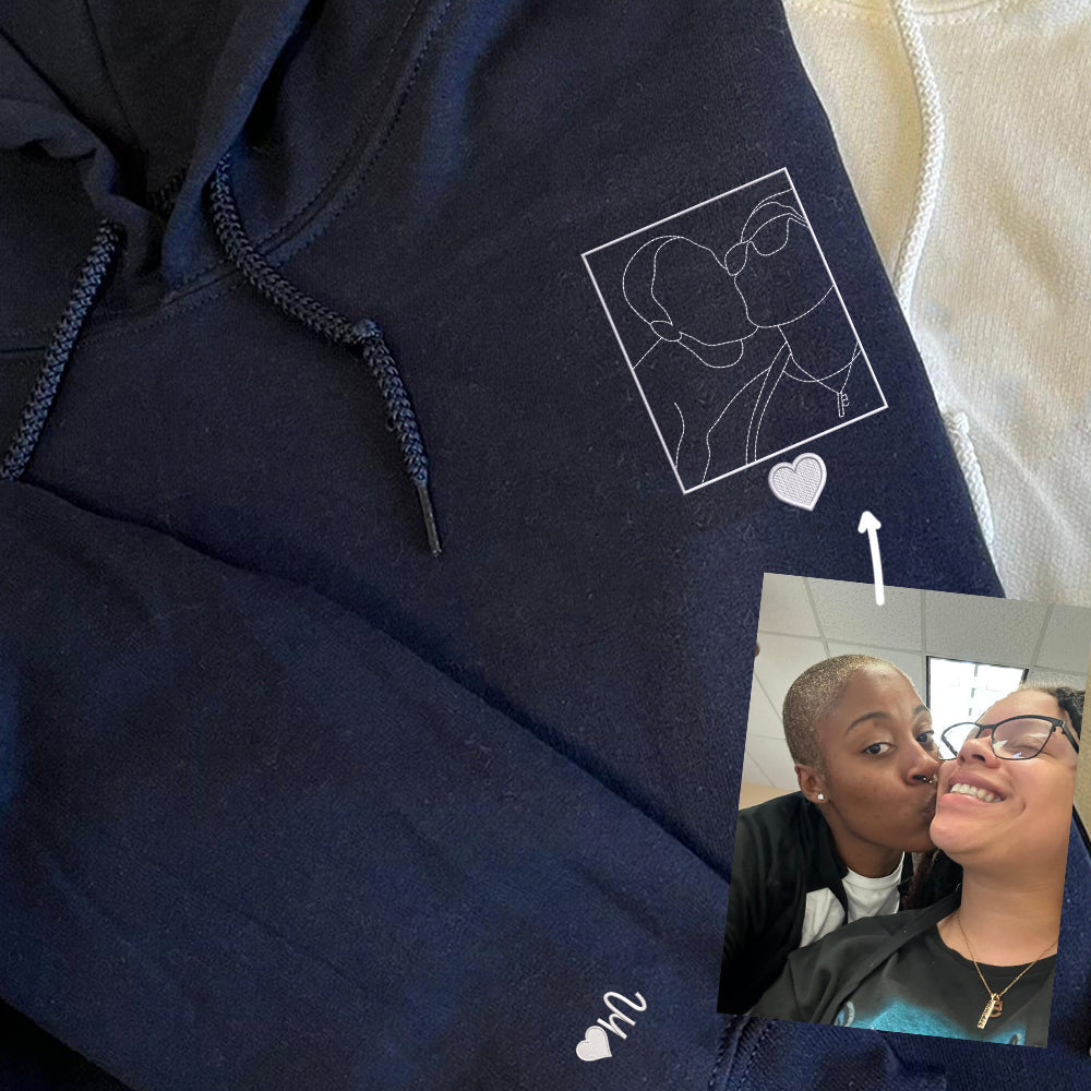 Custom Embroidered Portrait from Photo Sweatshirt, Couple Sweatshirts, Couples Portrait, Custom Photo Hoodie, Personalized Gift For Couples