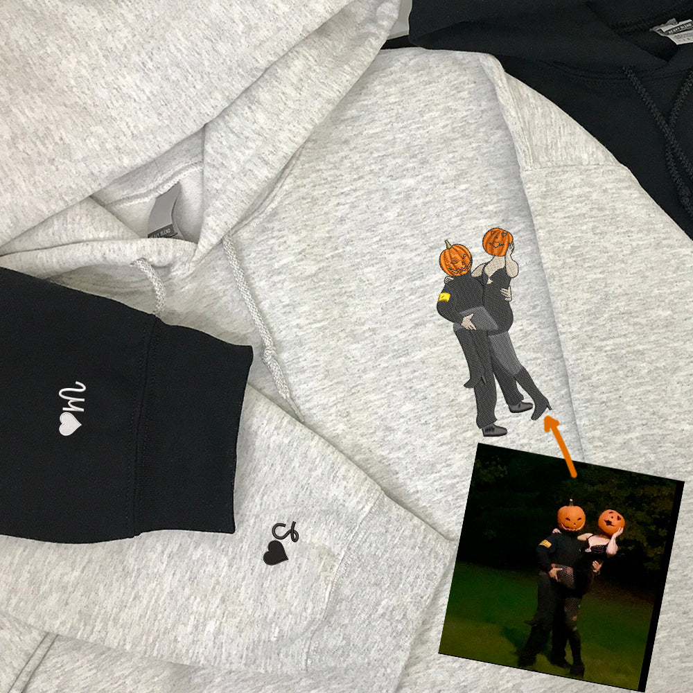 Personalized Picture Full-color Embroidered Hoodie Sweatshirt, Portrait Photo Couple Full-color Sweatshirt, Custom Art Photo Hoodie