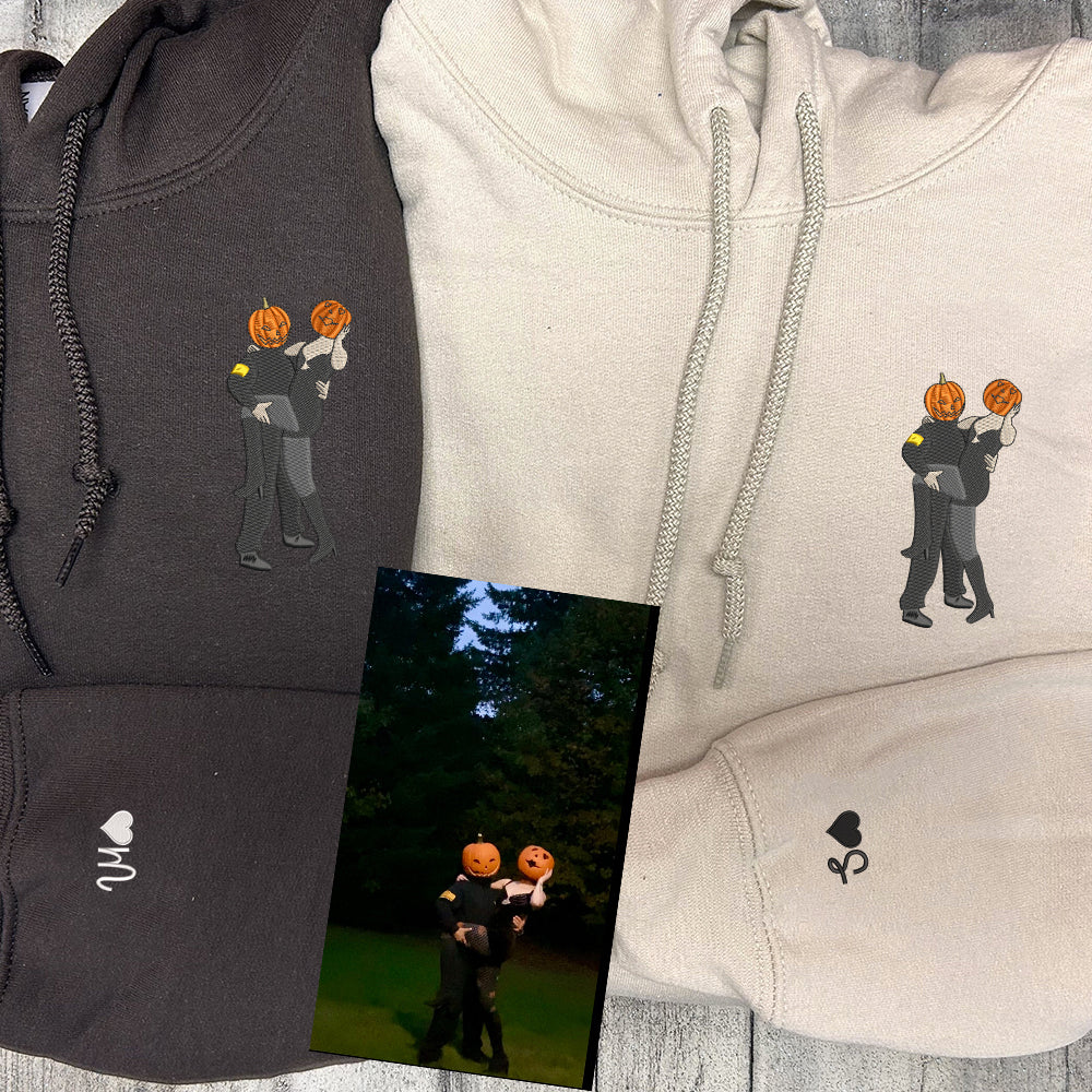 Personalized Picture Full-color Embroidered Hoodie Sweatshirt, Portrait Photo Couple Full-color Sweatshirt, Custom Art Photo Hoodie
