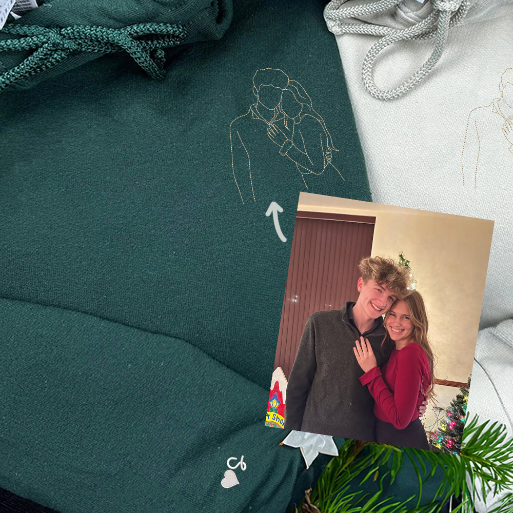Custom Embroidered Couples Portrait Sweatshirt, Custom Embroidery from Photo Couple Hoodie, Memorable Gift Idea