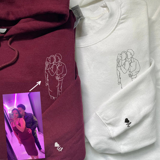 Embroidered Photo Sweatshirt, Customized Photo Crewneck, Unique Embroidered Photo Outline, Special Couple Portrait Gift