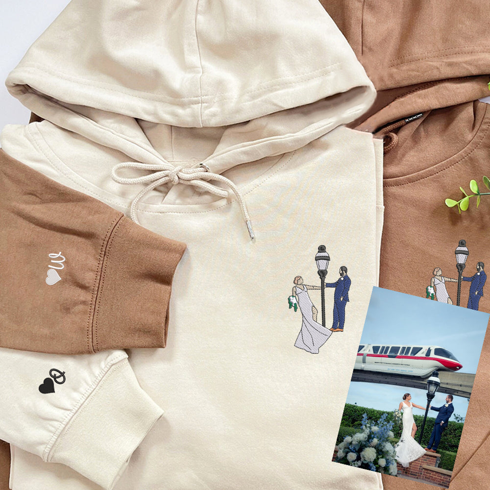 Custom Embroidered Full-Color Portrait Hoodie, Personalized Couple Portrait Sweatshirt, Unique Couple Gift