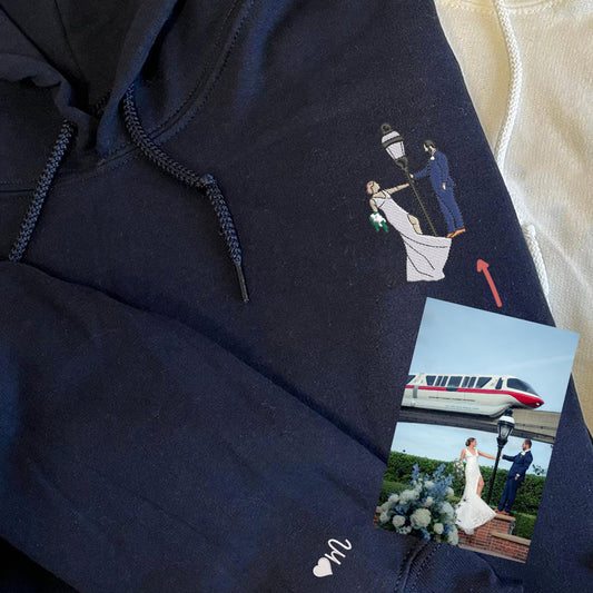 Custom Embroidered Full-Color Portrait Hoodie, Personalized Couple Portrait Sweatshirt, Unique Couple Gift