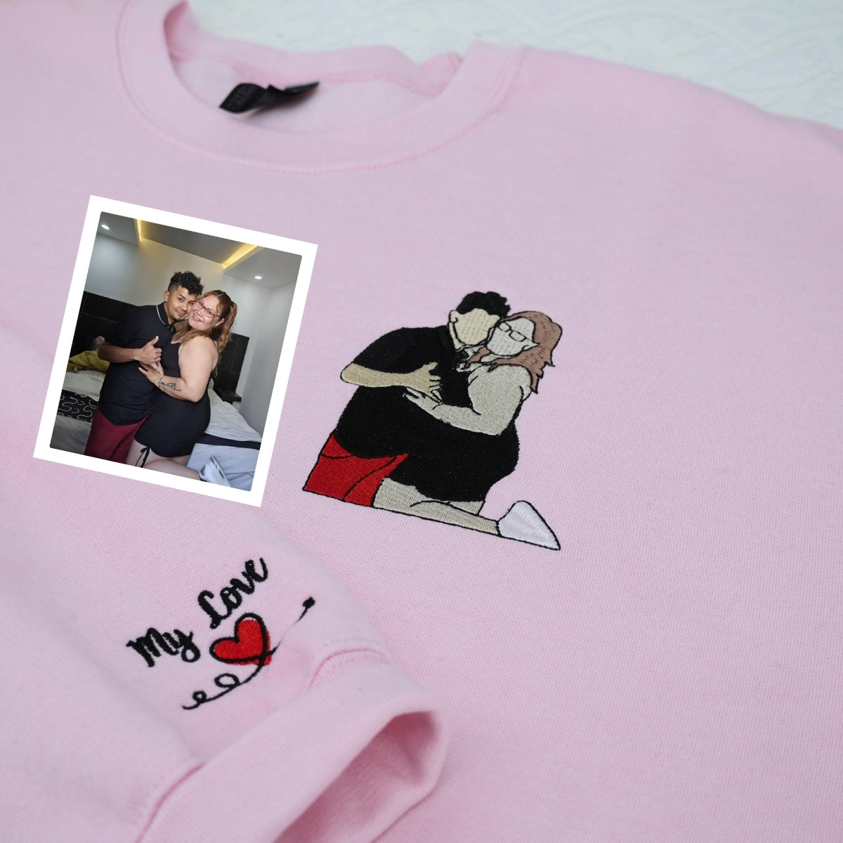 Couple Portrait Hoodies - Custom Face Embroidered Sweatshirts - Personalized Love Gift