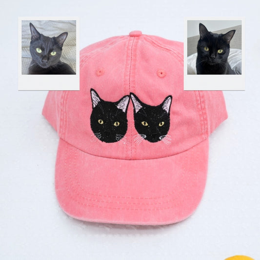 Custom Cat Photo Embroidered Cap - Pet Portrait Cat Lover Accessory - Personalized Cat Parent Gift