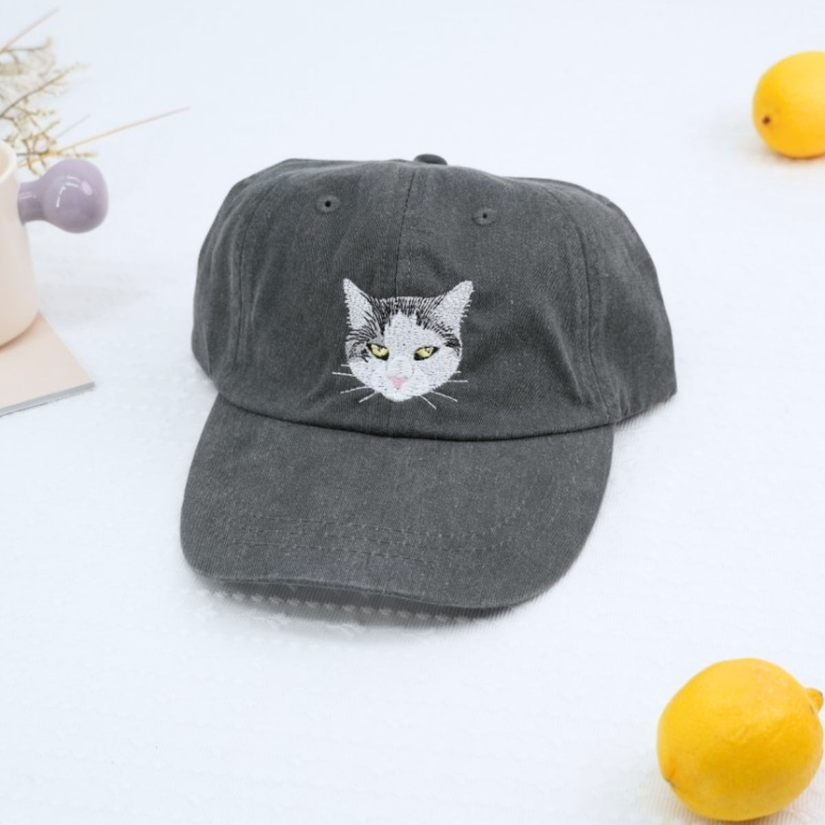 Custom Cat Photo Embroidered Cap - Pet Portrait Cat Lover Accessory - Personalized Cat Parent Gift