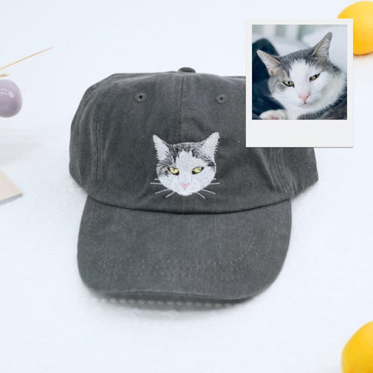 Custom Cat Photo Embroidered Cap - Pet Portrait Cat Lover Accessory - Personalized Cat Parent Gift