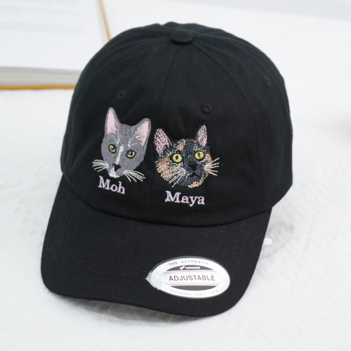 Custom Cat Portrait Embroidered Cap - Pet Parent Personalized Cat Names Accessory - Cat Mom Dad Gift