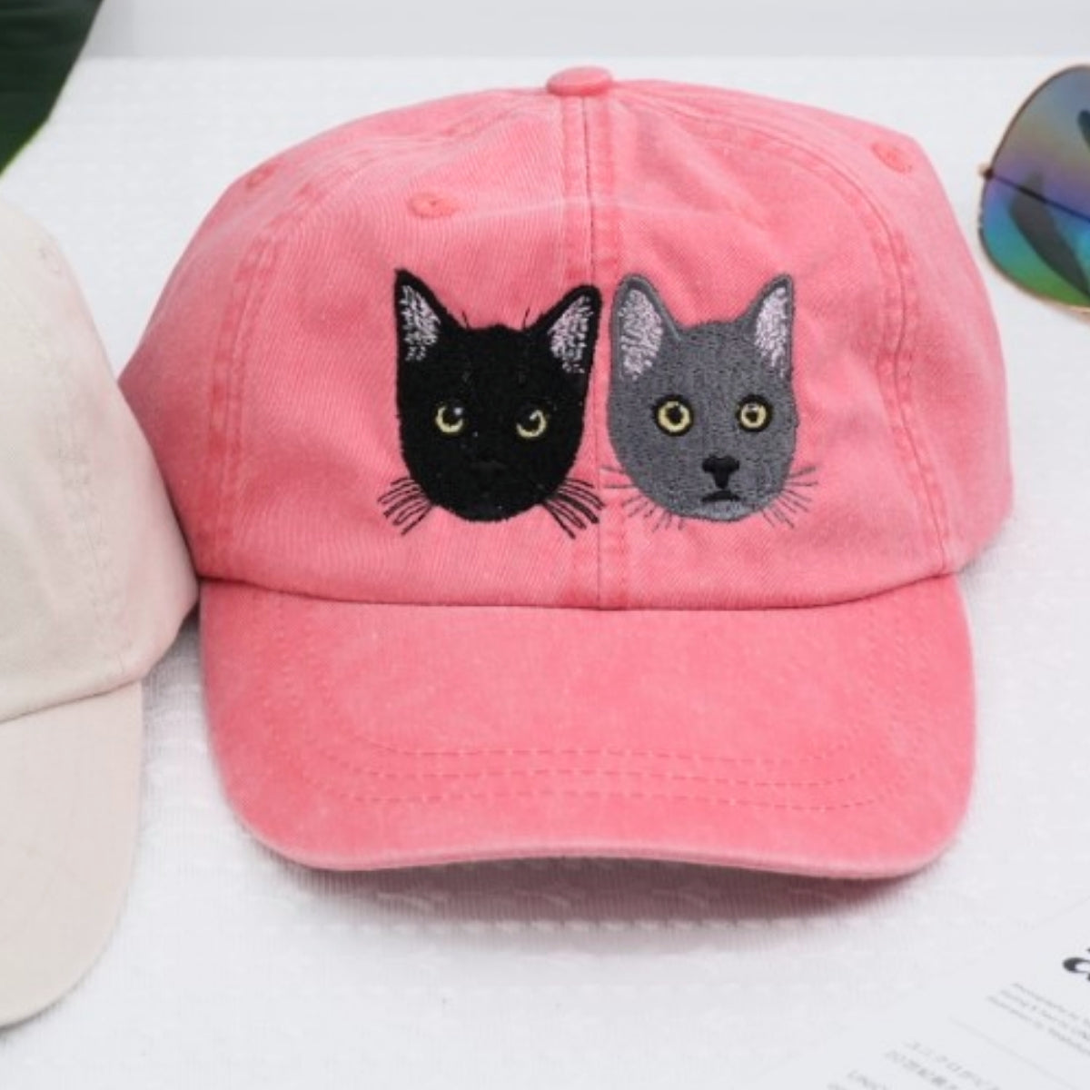Custom Cat Portrait Hats - Pet Face Embroidered Caps - Personalized Cat Lover Gift