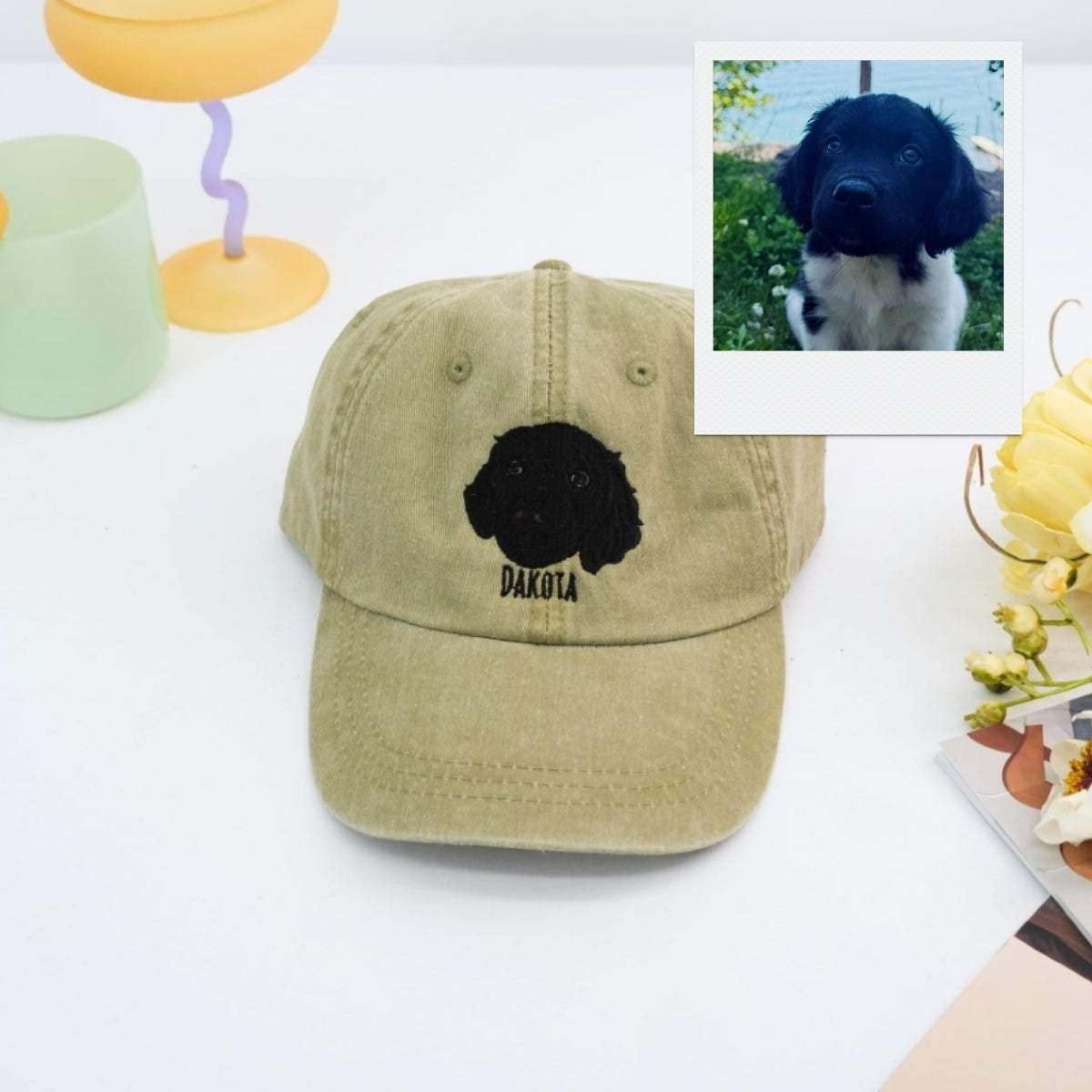 Custom Dog Embroidered Cap - Pet Portrait Personalized Accessory - Dog Owner Parent Gift