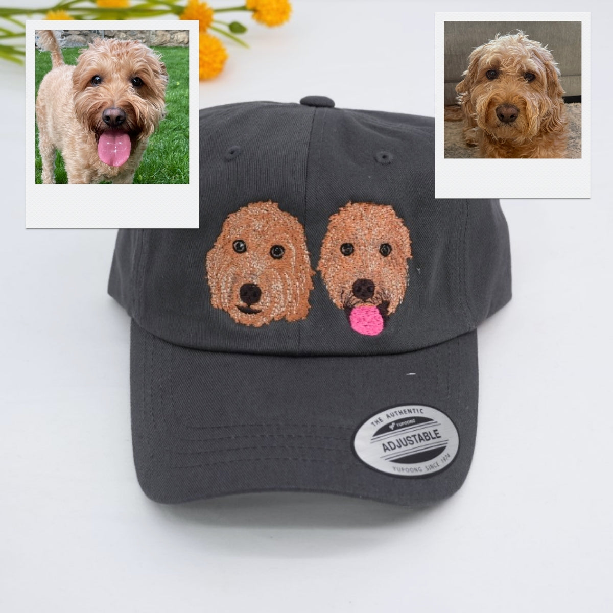 Custom Dog Photo Embroidered Cap - Pet Portrait Personalized Name Accessory - Dog Parent Lover Gift