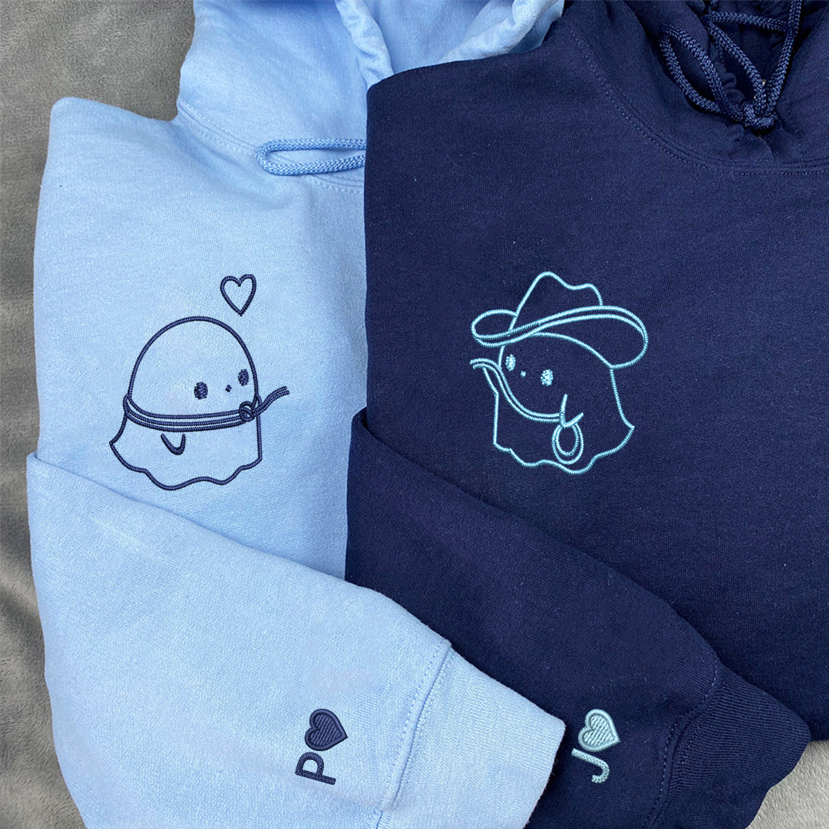 Custom Embroidered Cowboy Ghost Love Matching Hoodies for Couples