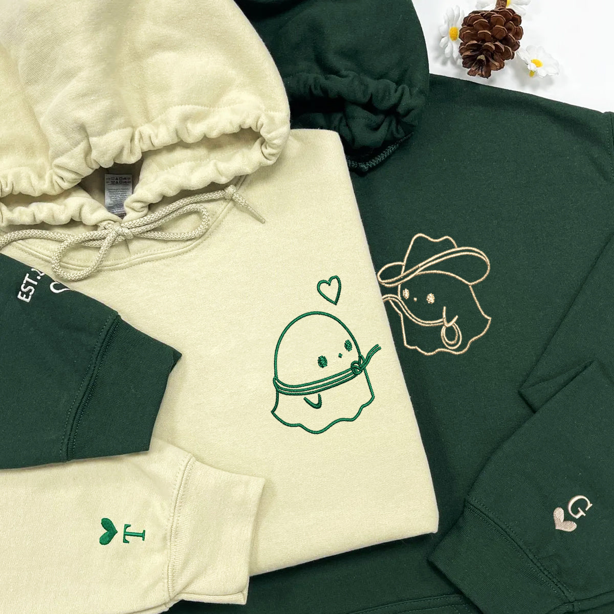 Custom Embroidered Cowboy Ghost Love Matching Hoodies for Couples