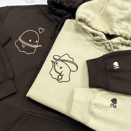 Custom Embroidered Cowboy Ghost Love Matching Hoodies for Couples