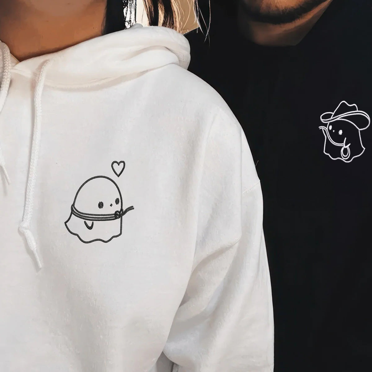 Custom Embroidered Cowboy Ghost Love Matching Hoodies for Couples