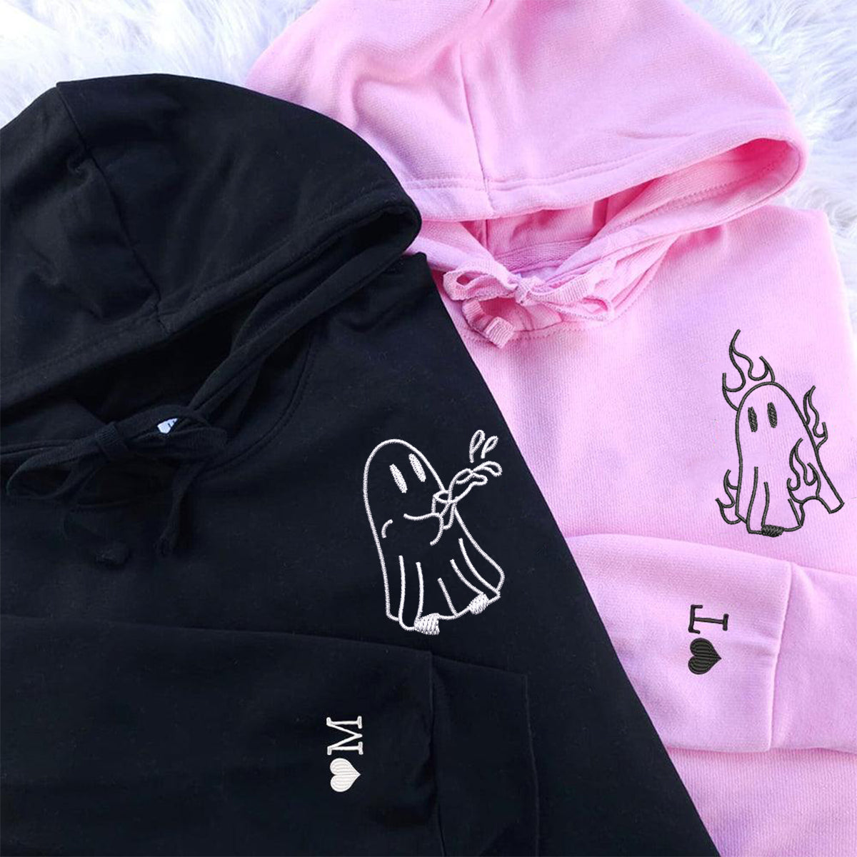 Custom Embroidered Ghost Firefighter Matching Hoodies for Couples