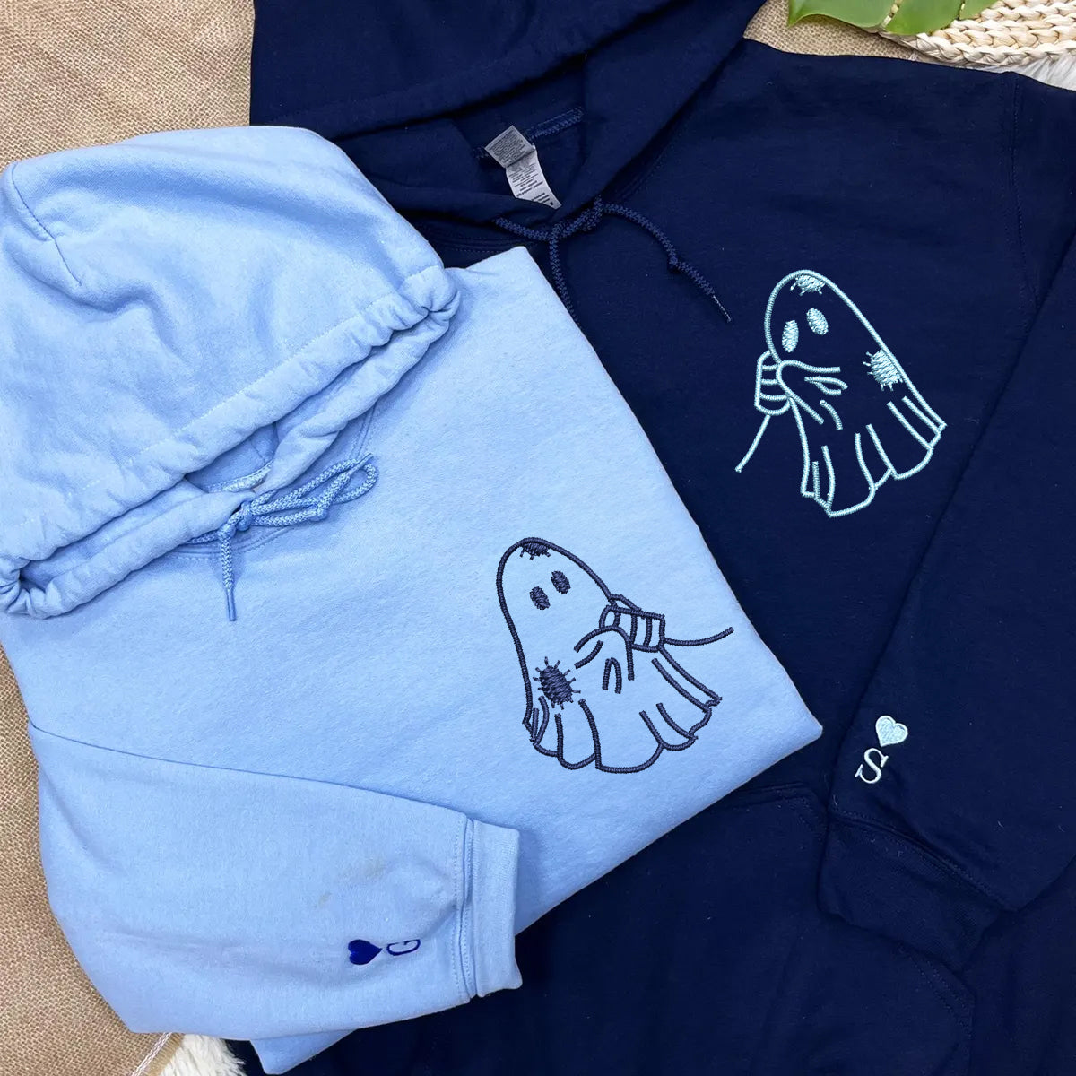 Custom Embroidered Cute Ghost Love Matching Hoodies for Couples