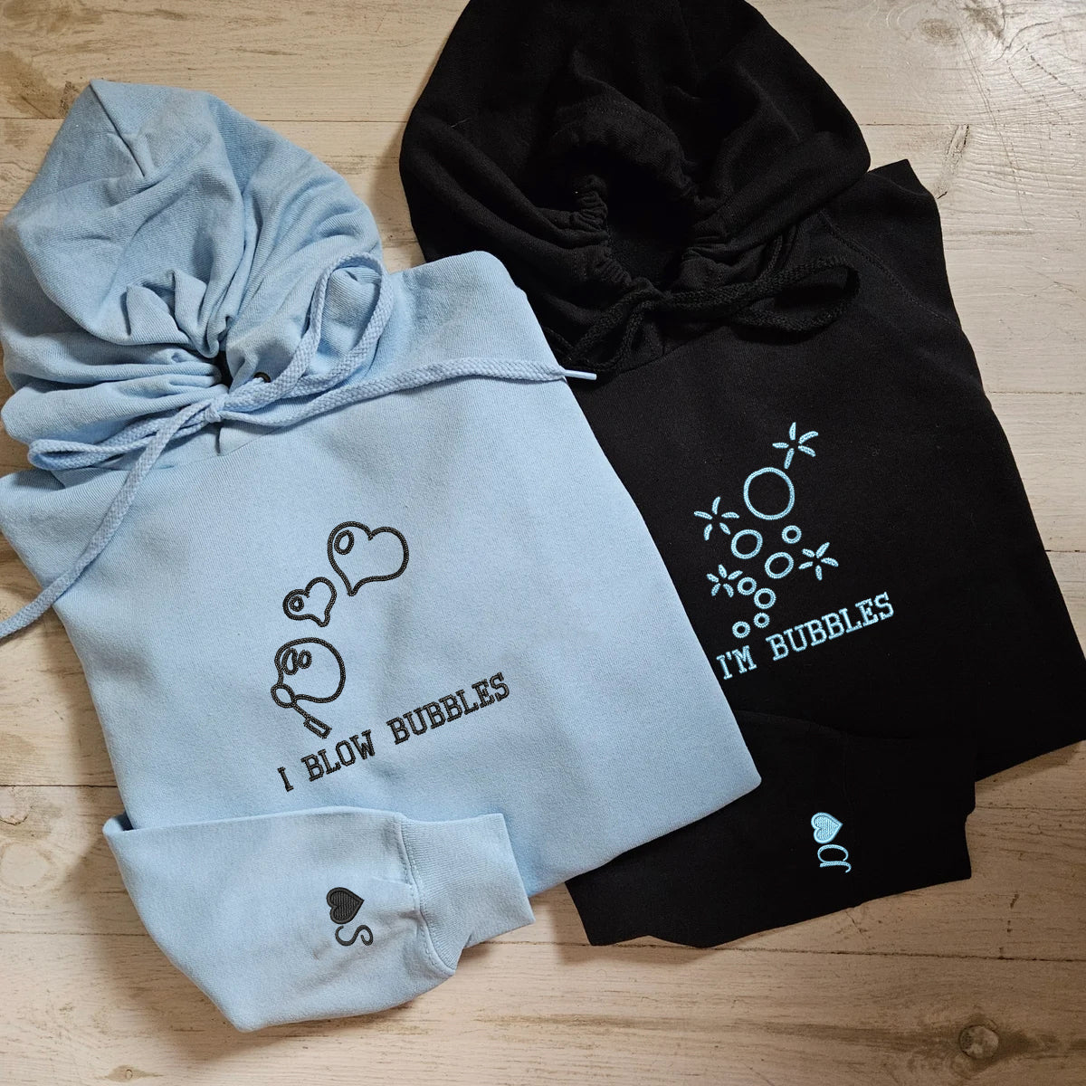 Custom Embroidered I Blow Bubbles Matching Hoodies for Couples