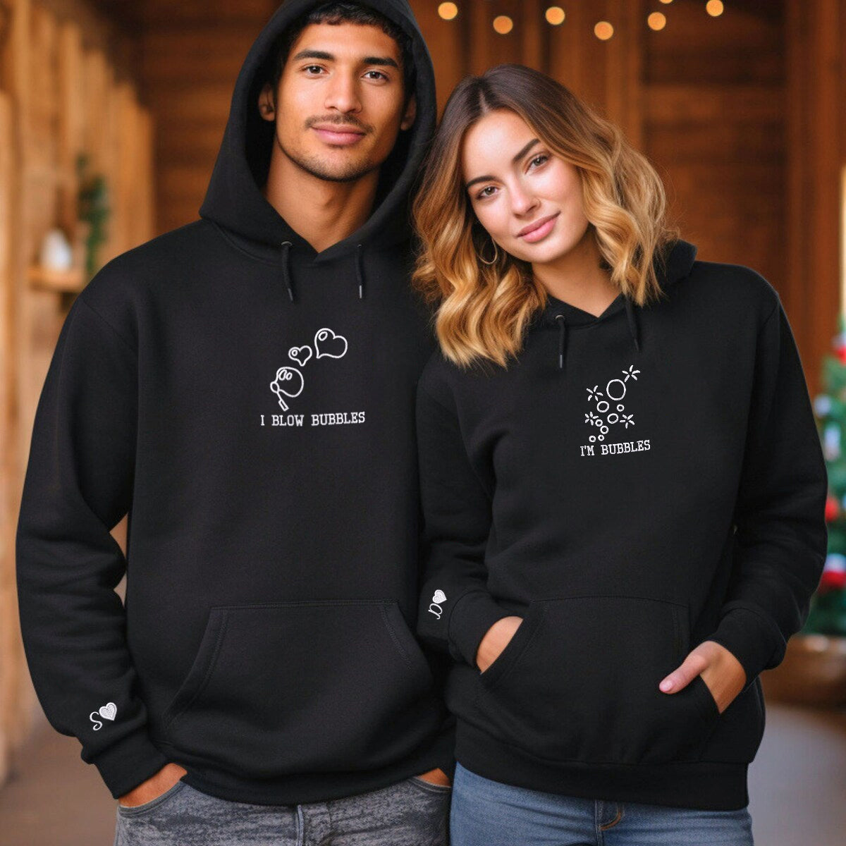 Custom Embroidered I Blow Bubbles Matching Hoodies for Couples