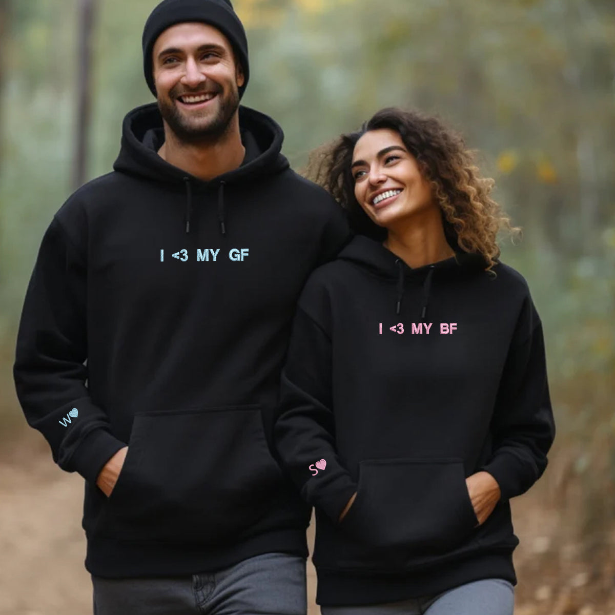 Custom Embroidered I Love My Gf Bf Matching Hoodies for Couples