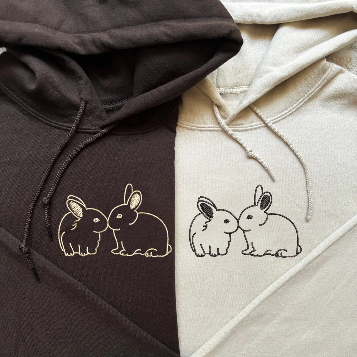 Custom Embroidered Kissing Bunnies Matching Hoodies for Couples