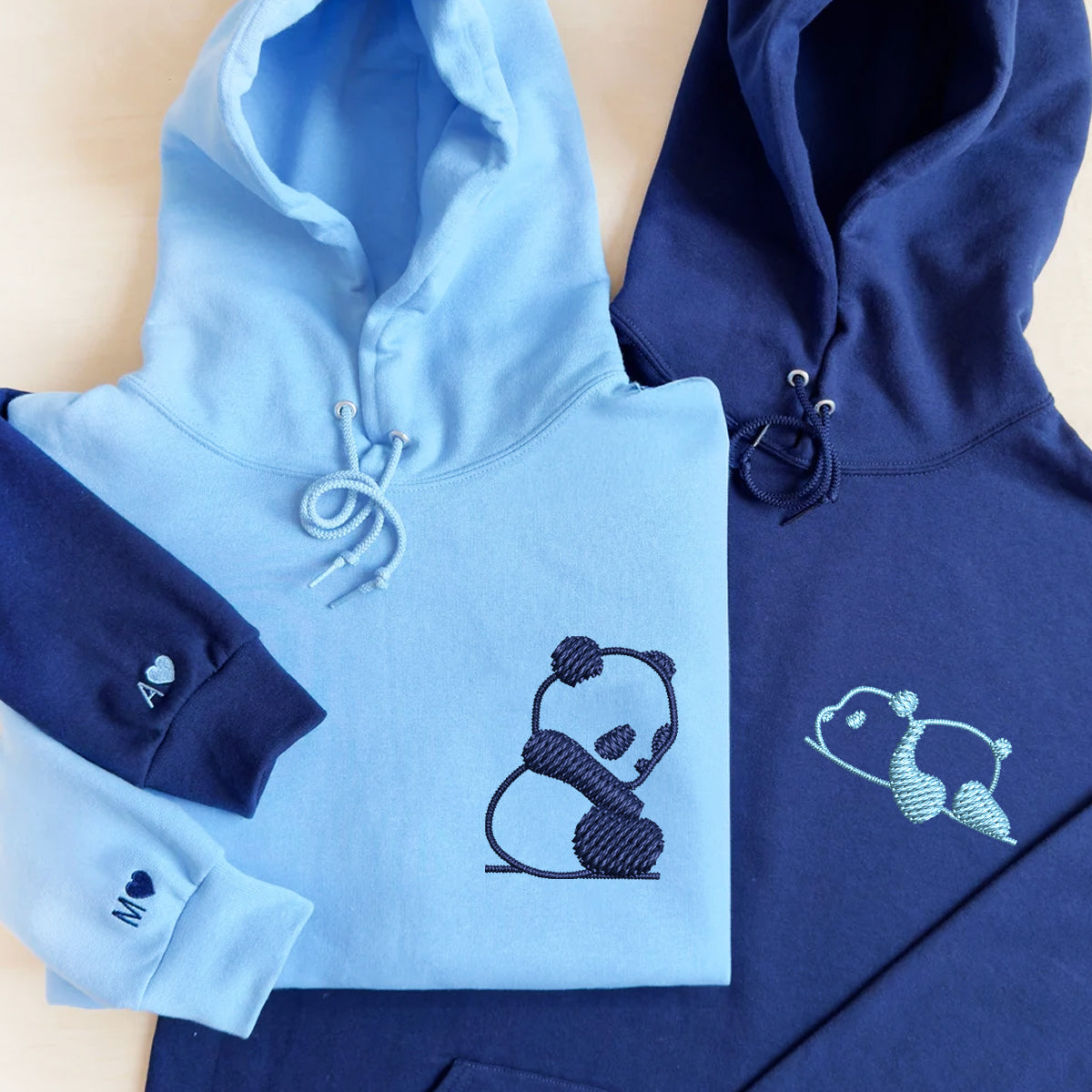 Custom Embroidered Lazy Panda Matching Hoodies for Couples