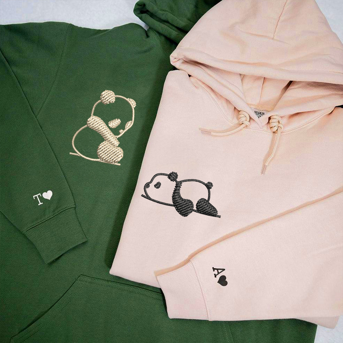 Custom Embroidered Lazy Panda Matching Hoodies for Couples