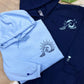 Custom Embroidered Sea Wave Sun And Moon Matching Hoodies for Couples
