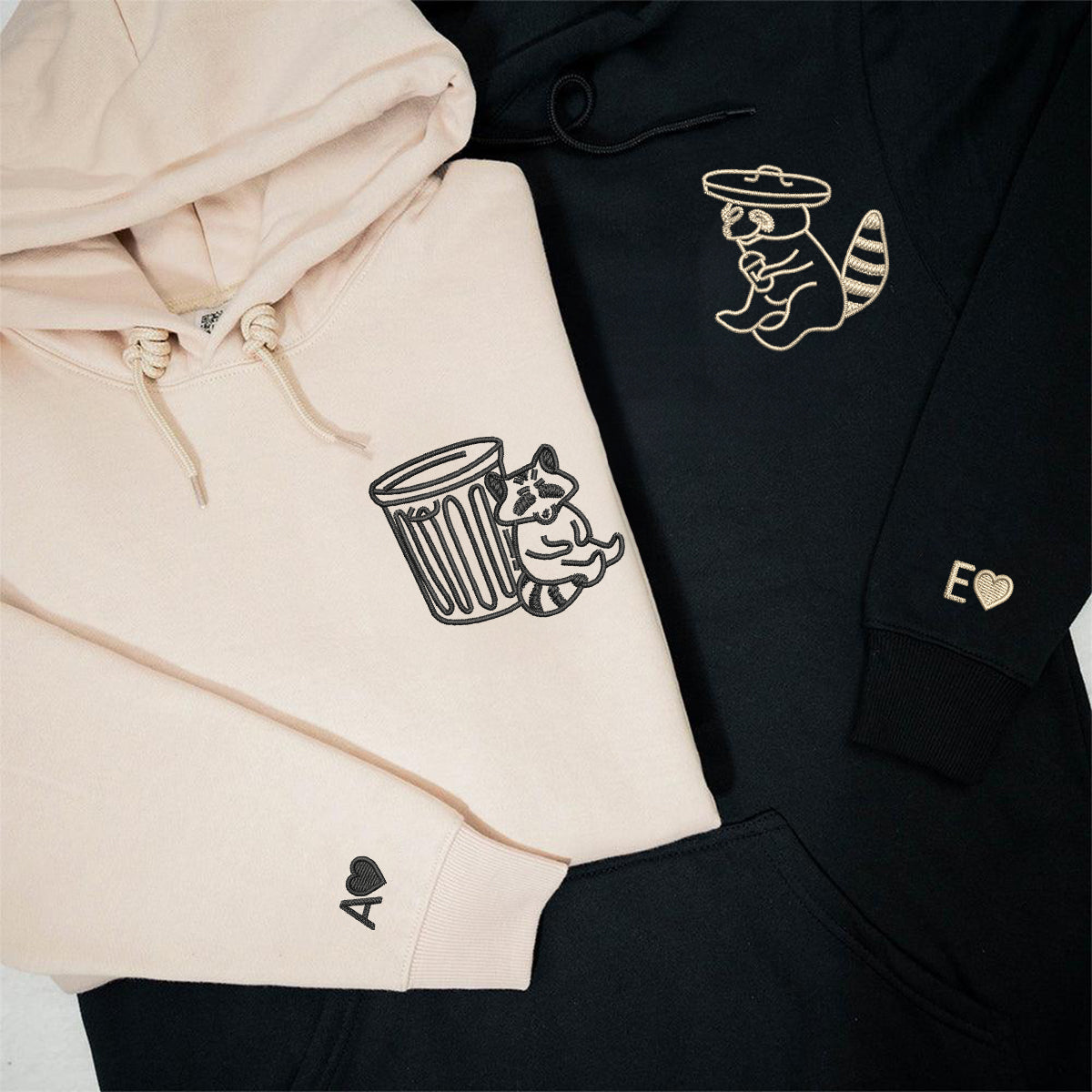 Custom Embroidered Trash Pandas Matching Hoodies for Couples