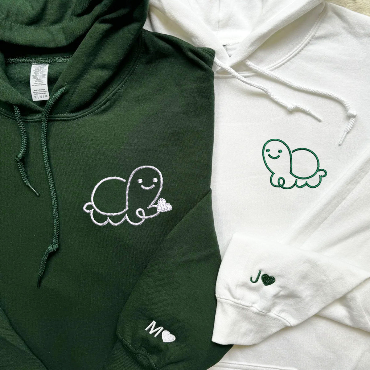 Custom Embroidered Turtle Love Matching Hoodies for Couples