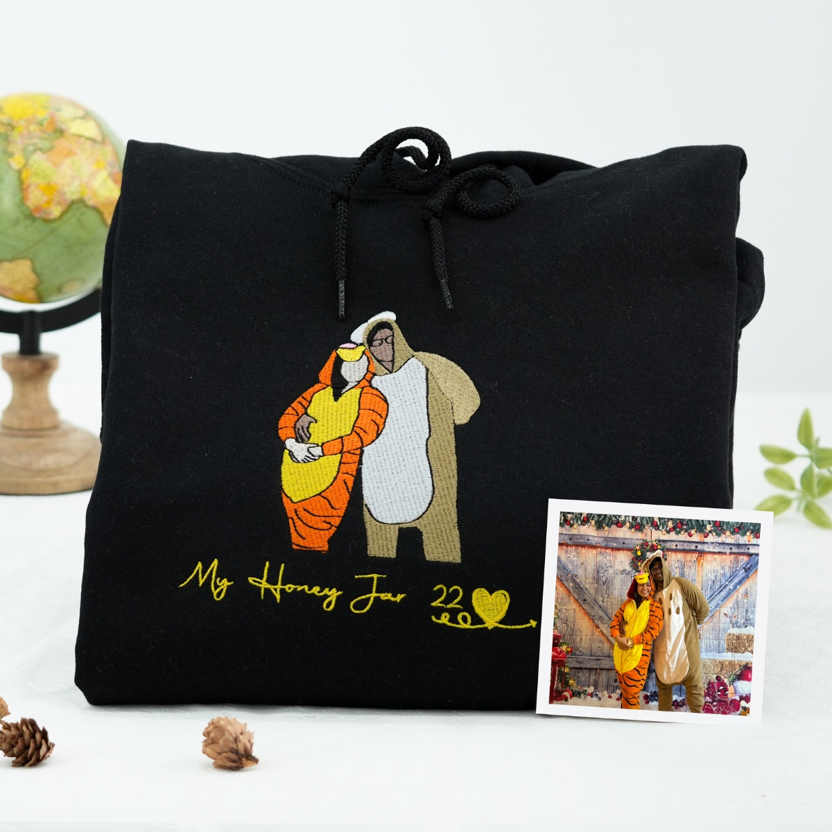 Custom Full Color Embroidered Photo Sweatshirt – Personalized Couple Portrait from Your Picture with Custom Text – Romantic Gift for Anniversary or Valentine’s