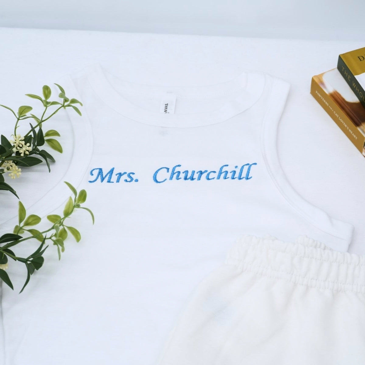 Custom Mrs Set Tank Joggers - Personalized Embroidered Wife Loungewear - Perfect Honeymoon Anniversary Gift