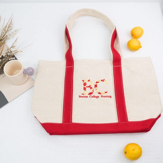 Custom University Floral Tote Bags - College Letter Embroidered Canvas Bag - Sorority Student Gift