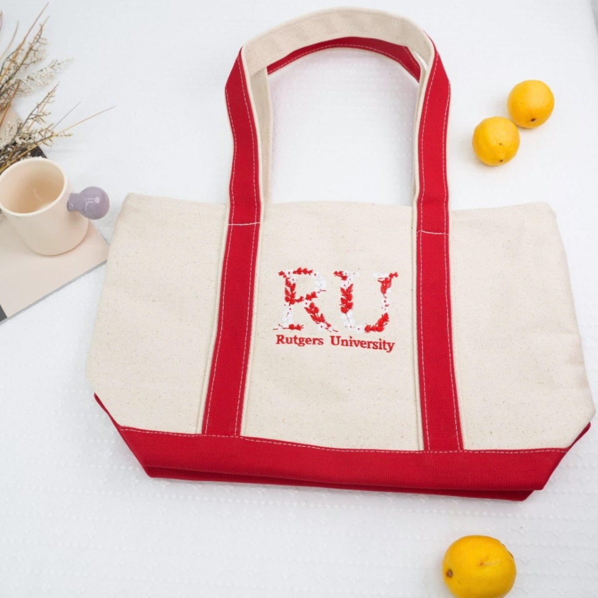 Custom University Floral Tote Bags - College Letter Embroidered Canvas Bag - Sorority Student Gift