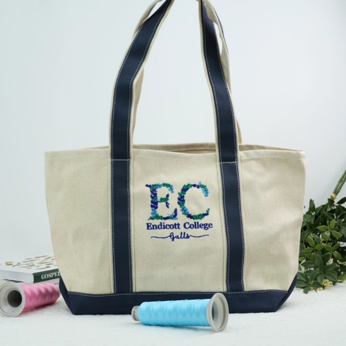 Custom University Floral Tote Bags - College Letter Embroidered Canvas Bag - Sorority Student Gift