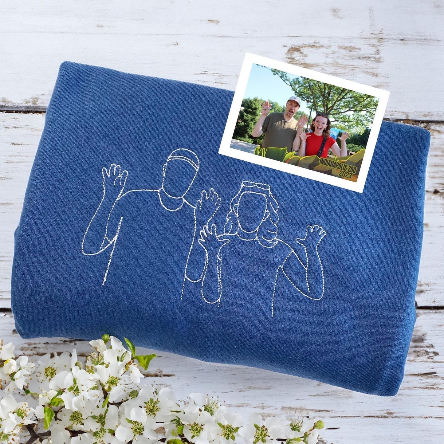 Custom Wedding Photo Embroidered Hoodie – Personalized Line Art Couple Sweatshirt – Anniversary Gift for Husband, Wife, or Newlyweds