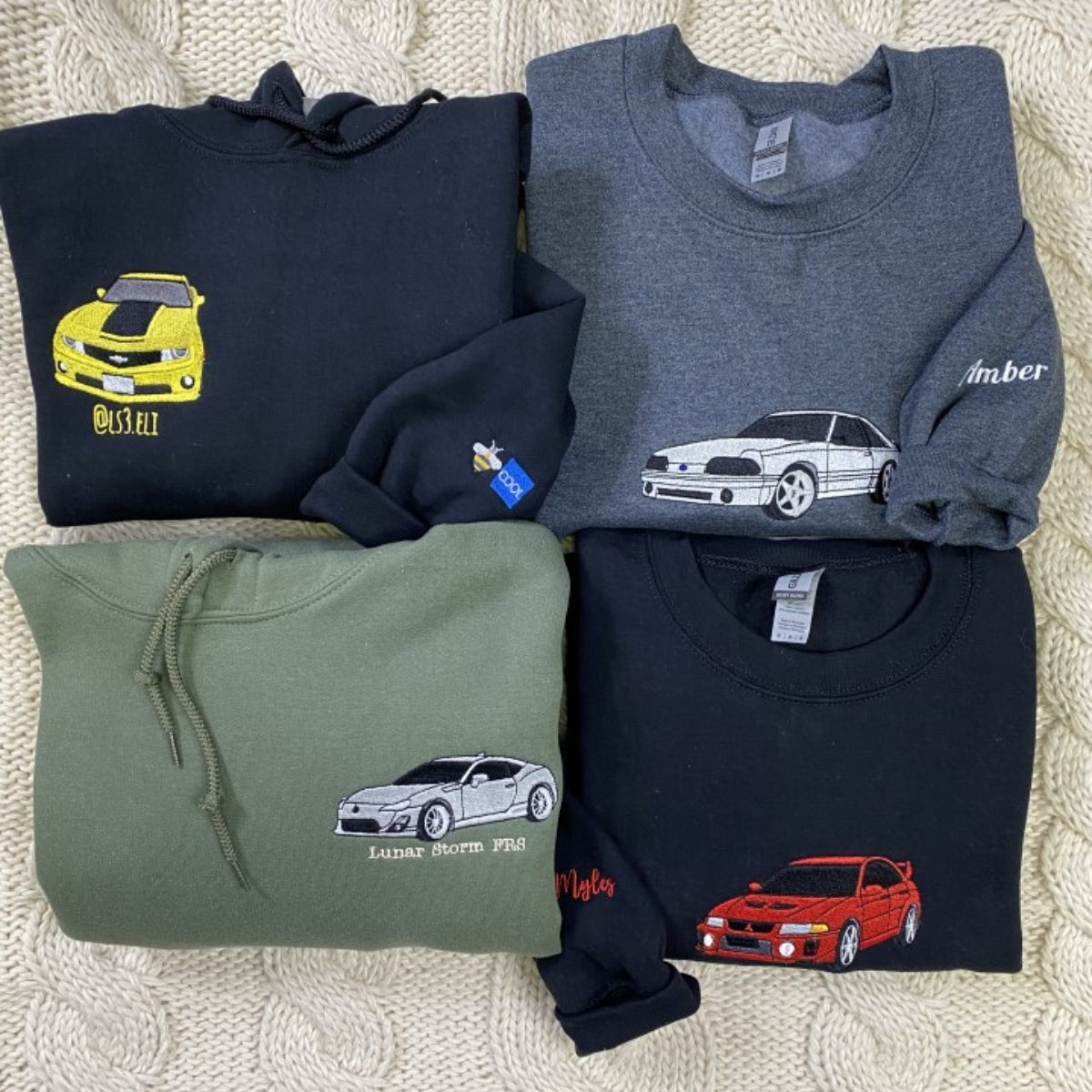 Custom Car Embroidered Hoodies - Vehicle Portrait Sweatshirts - Perfect Car Enthusiast Gift