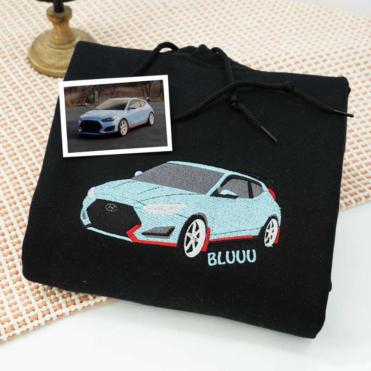 Custom Car Embroidered Sweatshirts with Personalized Text - Vehicle Portrait & Handwriting Hoodies - Perfect Car Lover Gift