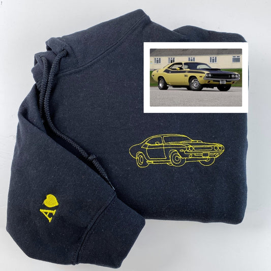 Custom Car Line Art Hoodies - Vehicle Outline Embroidered Sweatshirts - Classic Design