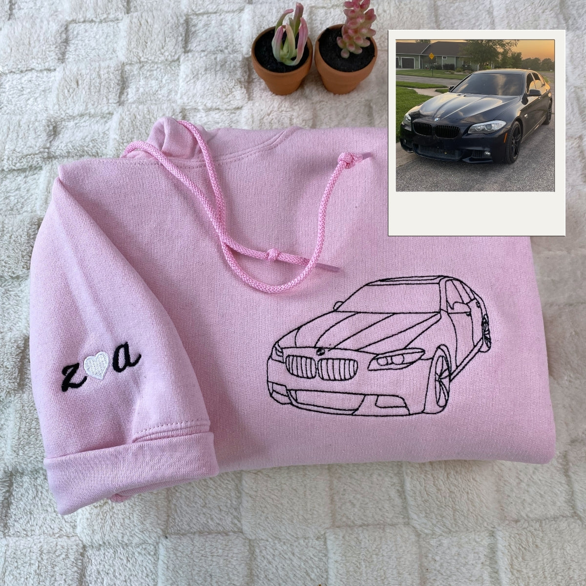 Custom Car Line Art Hoodies - Vehicle Outline Embroidered Sweatshirts - Classic Design