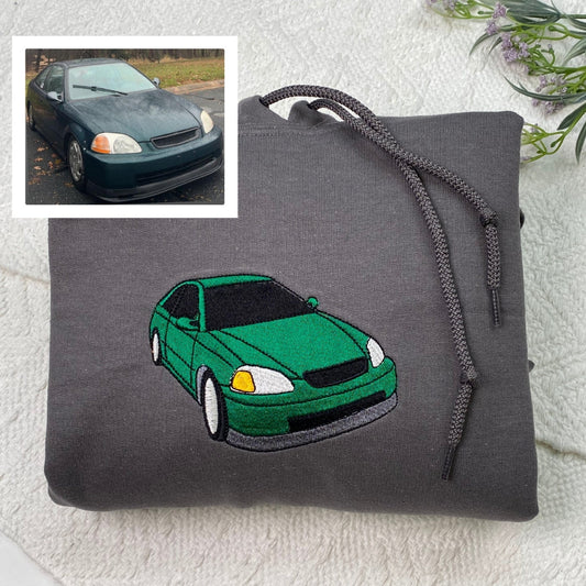 Custom Car Portrait Hoodies - Automotive Embroidered Sweatshirts - Perfect Car Enthusiast Gift