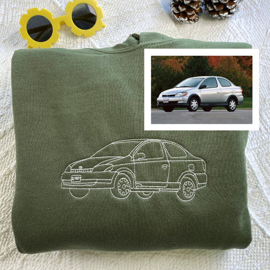 Custom Car Portrait Hoodies - Vehicle Line Art Embroidered Sweatshirts - Automotive Enthusiast Gift