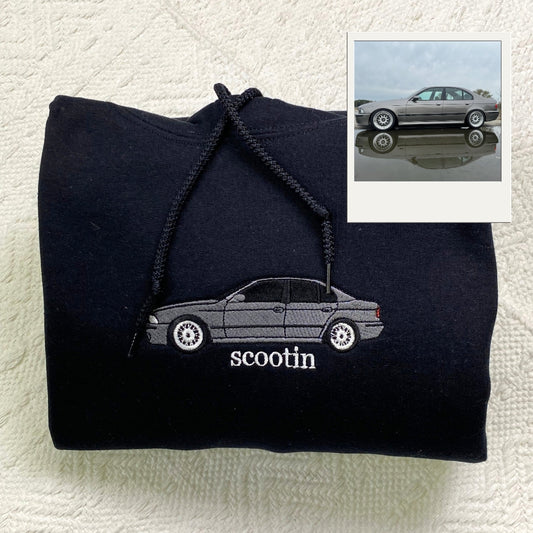 Custom Car Portrait Hoodies with Text - Personalized Vehicle Embroidered Sweatshirts