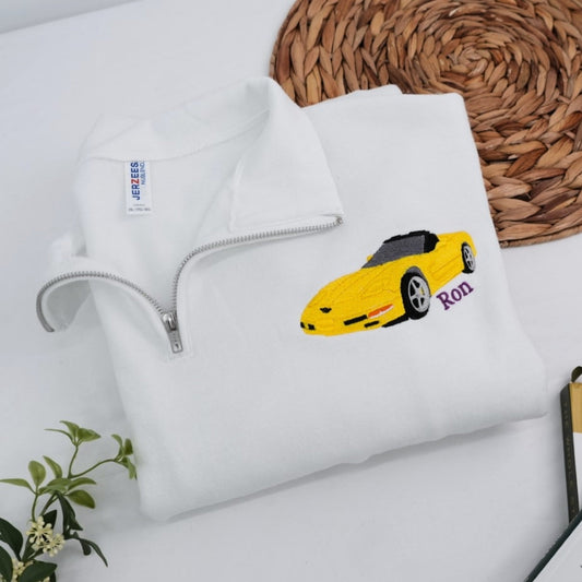 Custom Car Quarter Zip - Personalized Sports Car Embroidered Sweatshirt - Car Enthusiast Gift