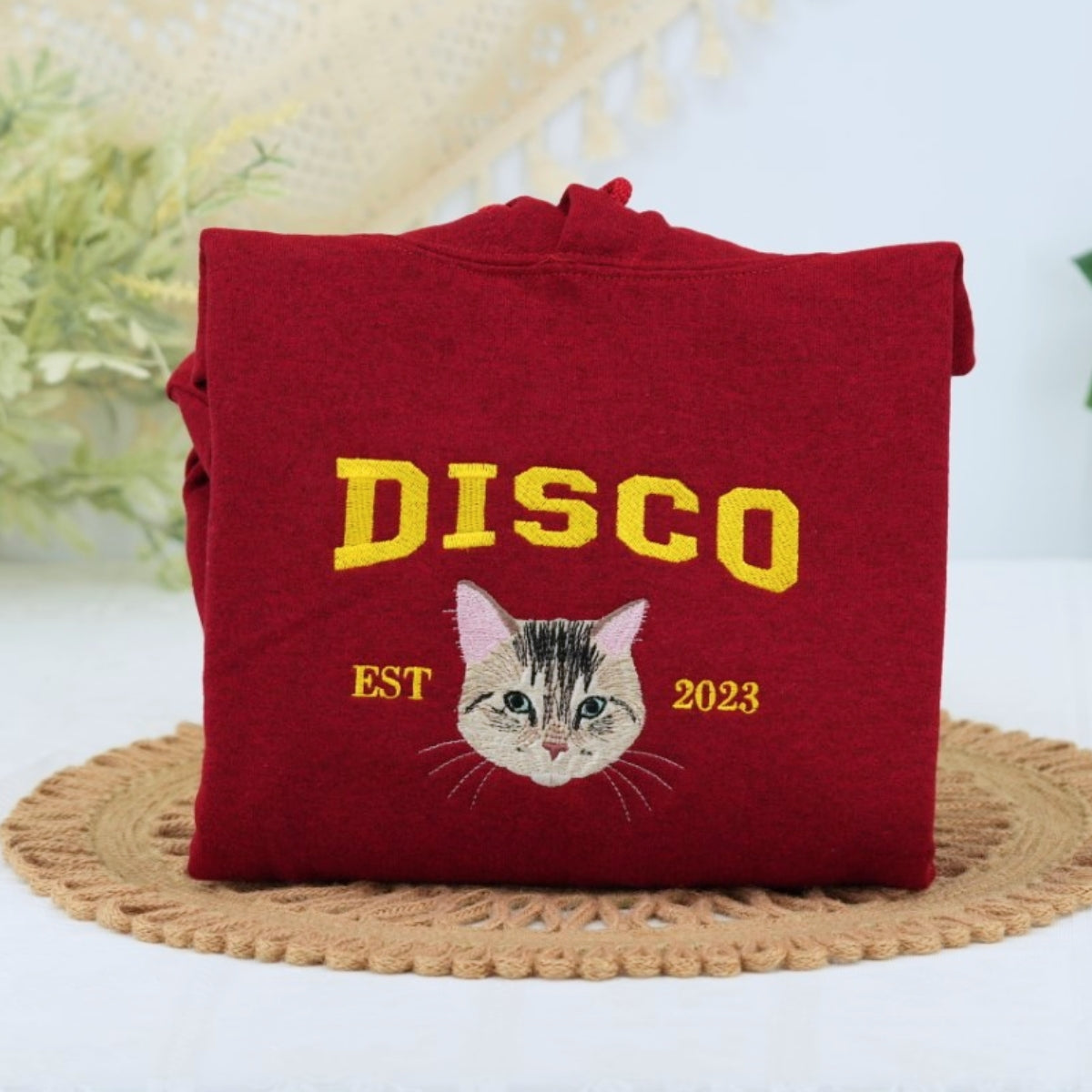 Custom Cat Portrait Embroidered Sweatshirts - Personalized Varsity Cat Face Hoodies - Perfect Cat Parent Gift