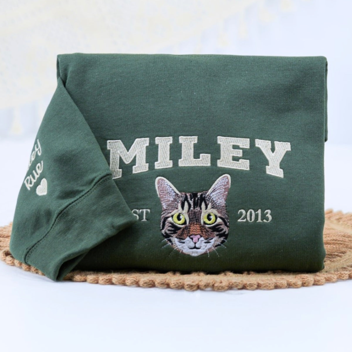 Custom Cat Portrait Embroidered Sweatshirts - Personalized Varsity Cat Face Hoodies - Perfect Cat Parent Gift