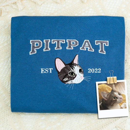 Custom Cat Portrait Varsity Hoodies - Pet Face Embroidered Sweatshirts - Personalized Cat Lover Gift